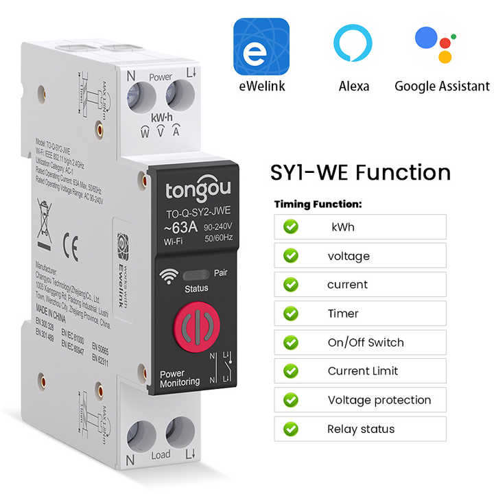 Ewelink Smart Switches Automation Home Power Switch 1P 1 to 63A Mini Din Rail Switch Smart Circuit Breaker Ewelink Wifi