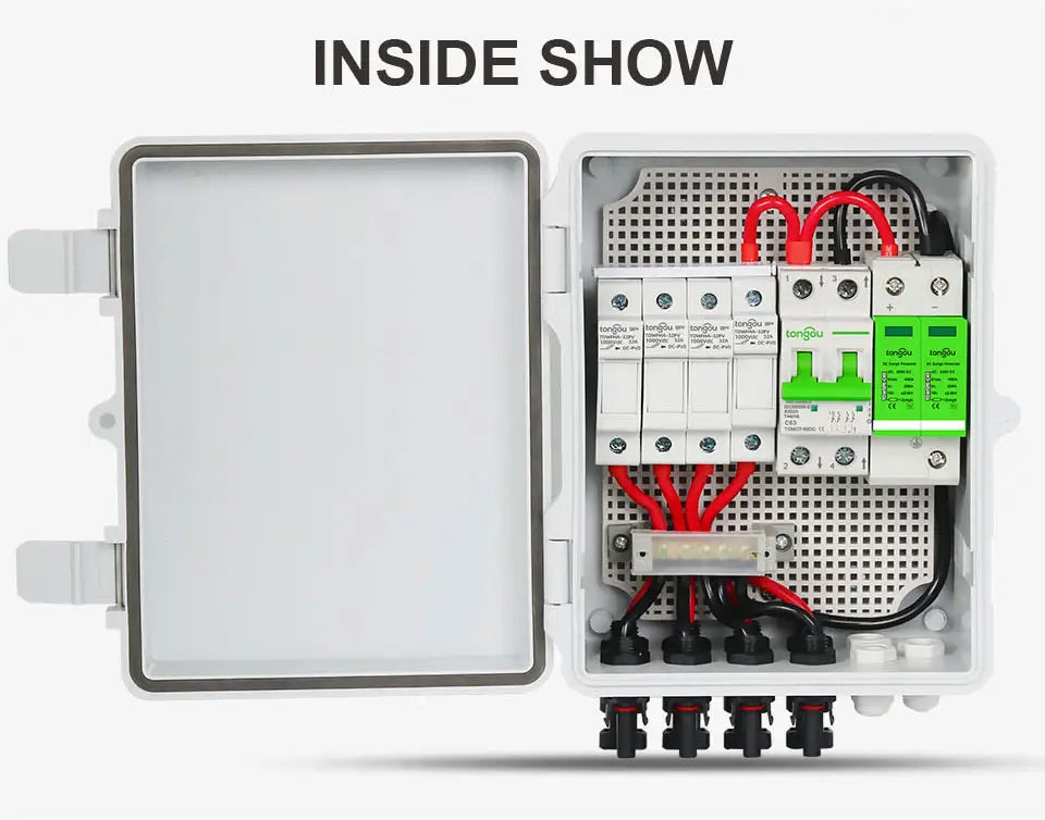 Solar PV Combiner Box With Lightning Protection 10A 6strings 1000V for Solar Panel 550V DC Circuit Breaker Panel Solar TONGOU