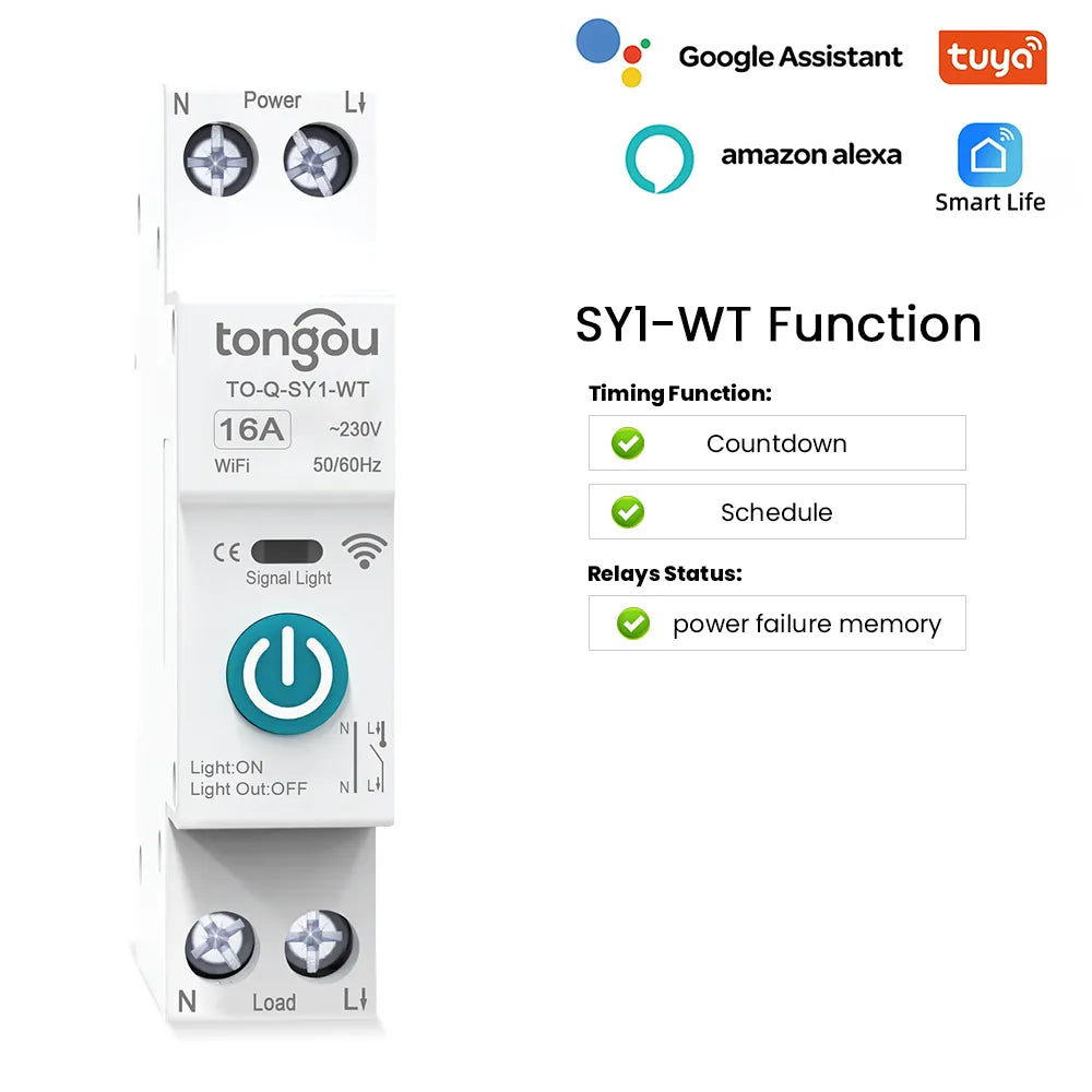TONGOU SY Smart Switch Series Smart Miniature Circuit Breaker Tuya Ewelink Alexa Google Assistant Control MCB Type 220V 50A 63A