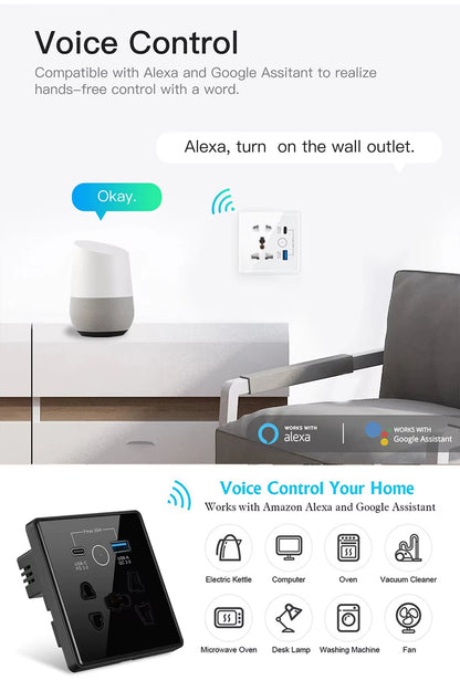 Tuya WIFI Smart Socket UK Standard Type-C USB Ports