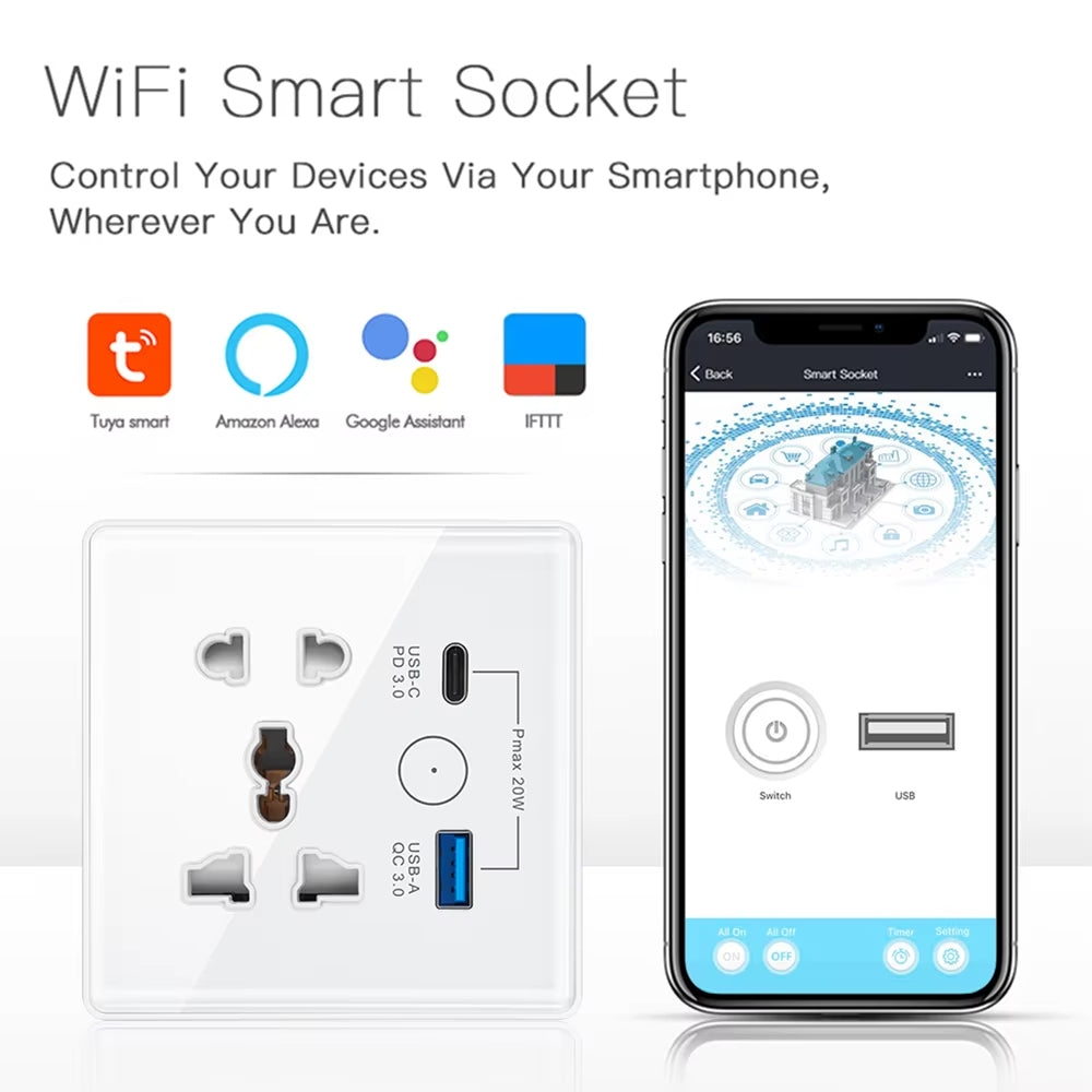 Tuya WIFI Smart Socket UK Standard Type-C USB Ports