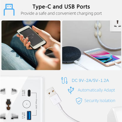 Tuya WIFI Smart Socket UK Standard Type-C USB Ports