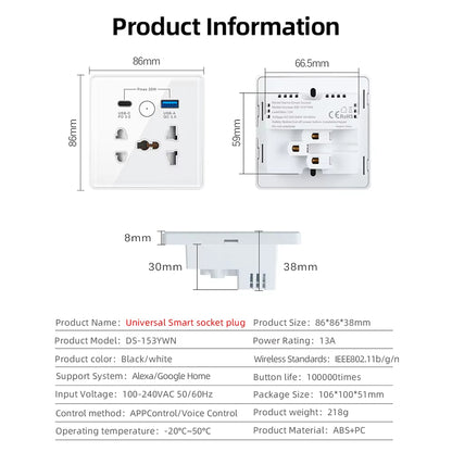 Tuya WIFI Smart Socket UK Standard Type-C USB Ports